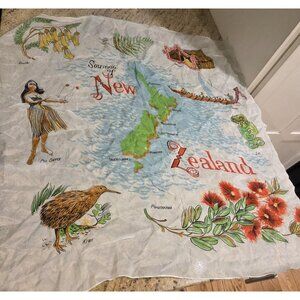 New Zealand Silky Scarf Large Birds Souvenir 30" Square Kiwi Tiki Kowhai